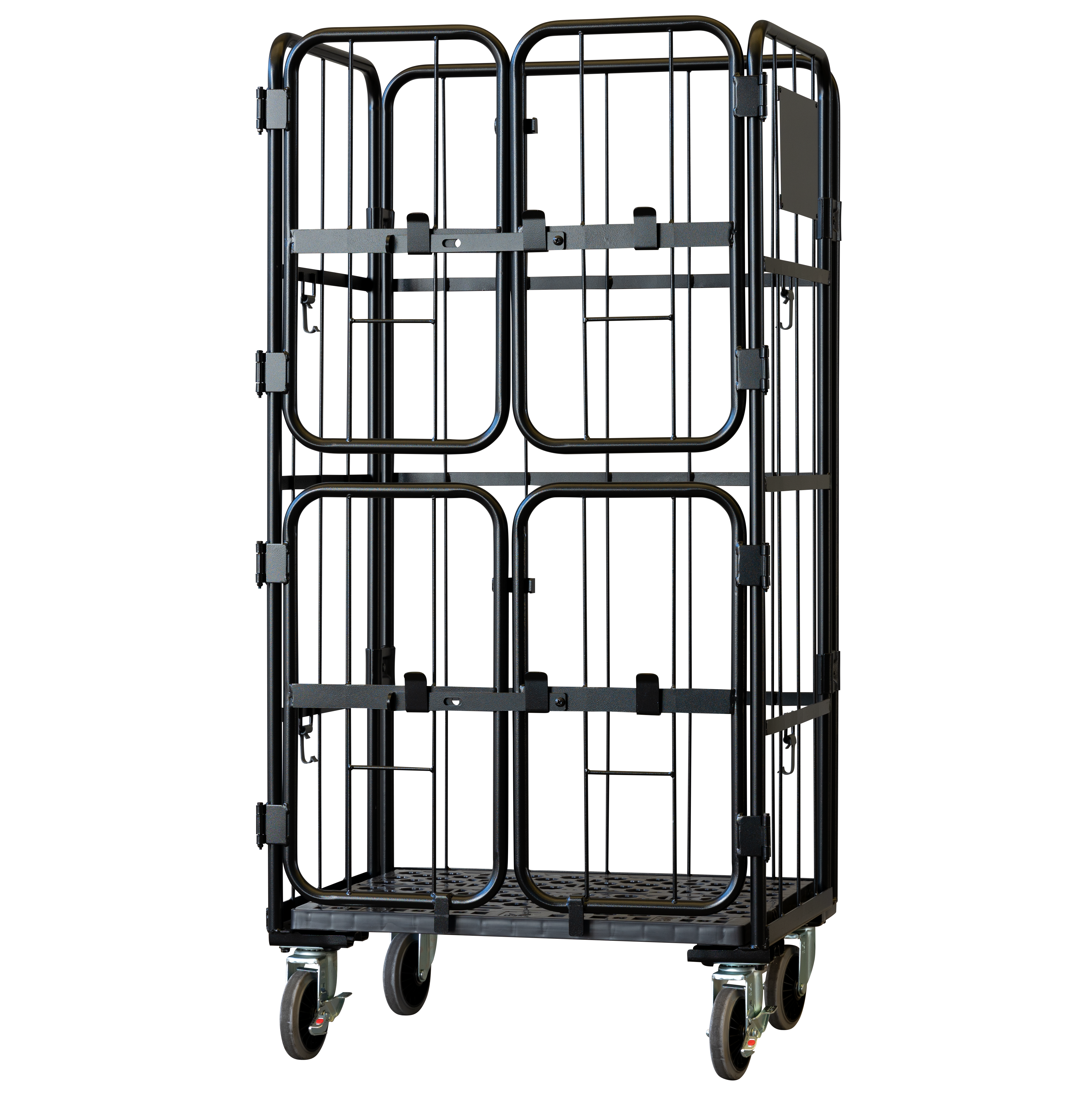 上下観音扉付きカゴ台車 ブラック 画像01