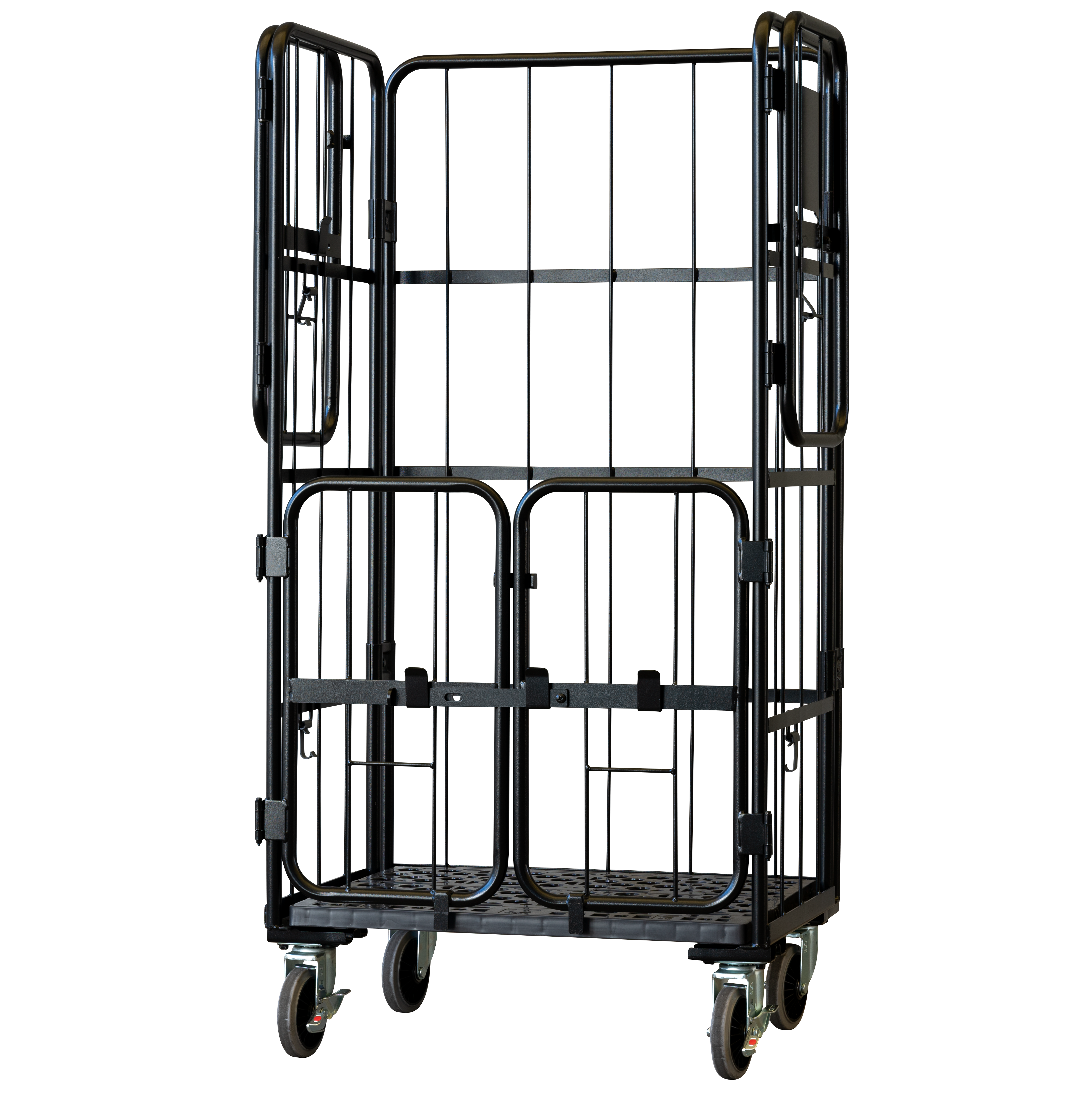 上下観音扉付きカゴ台車 ブラック 画像02
