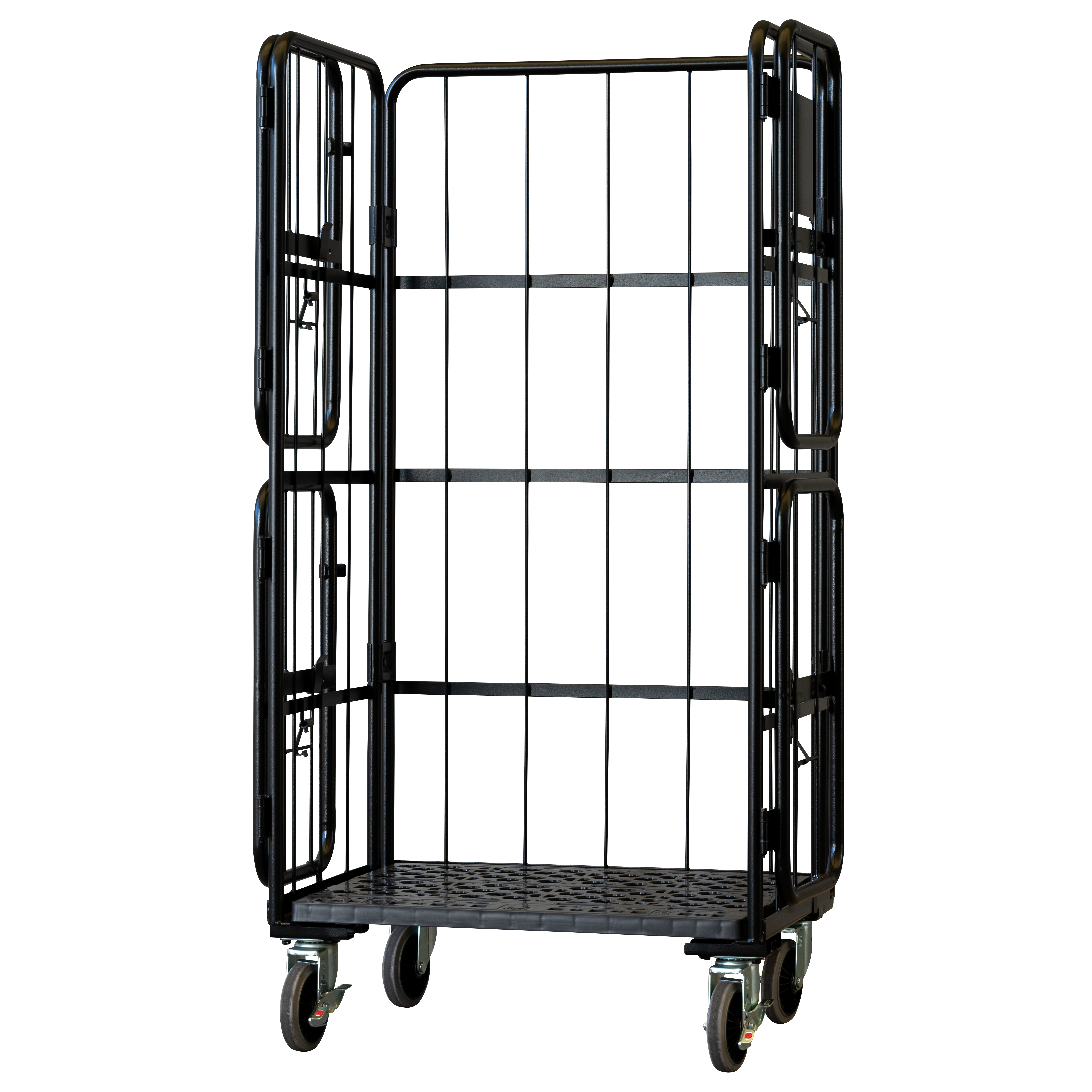 上下観音扉付きカゴ台車 ブラック 画像03