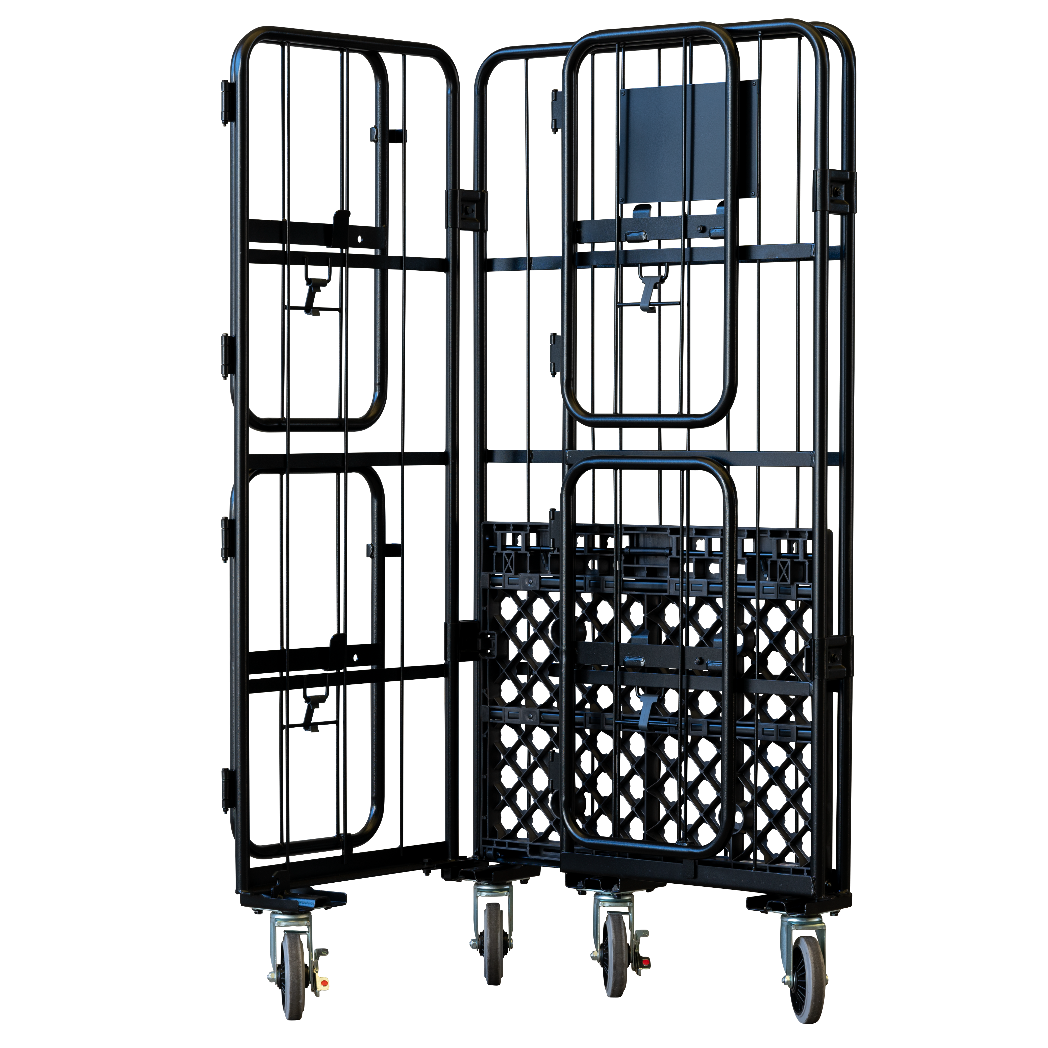 上下観音扉付きカゴ台車 ブラック 画像05